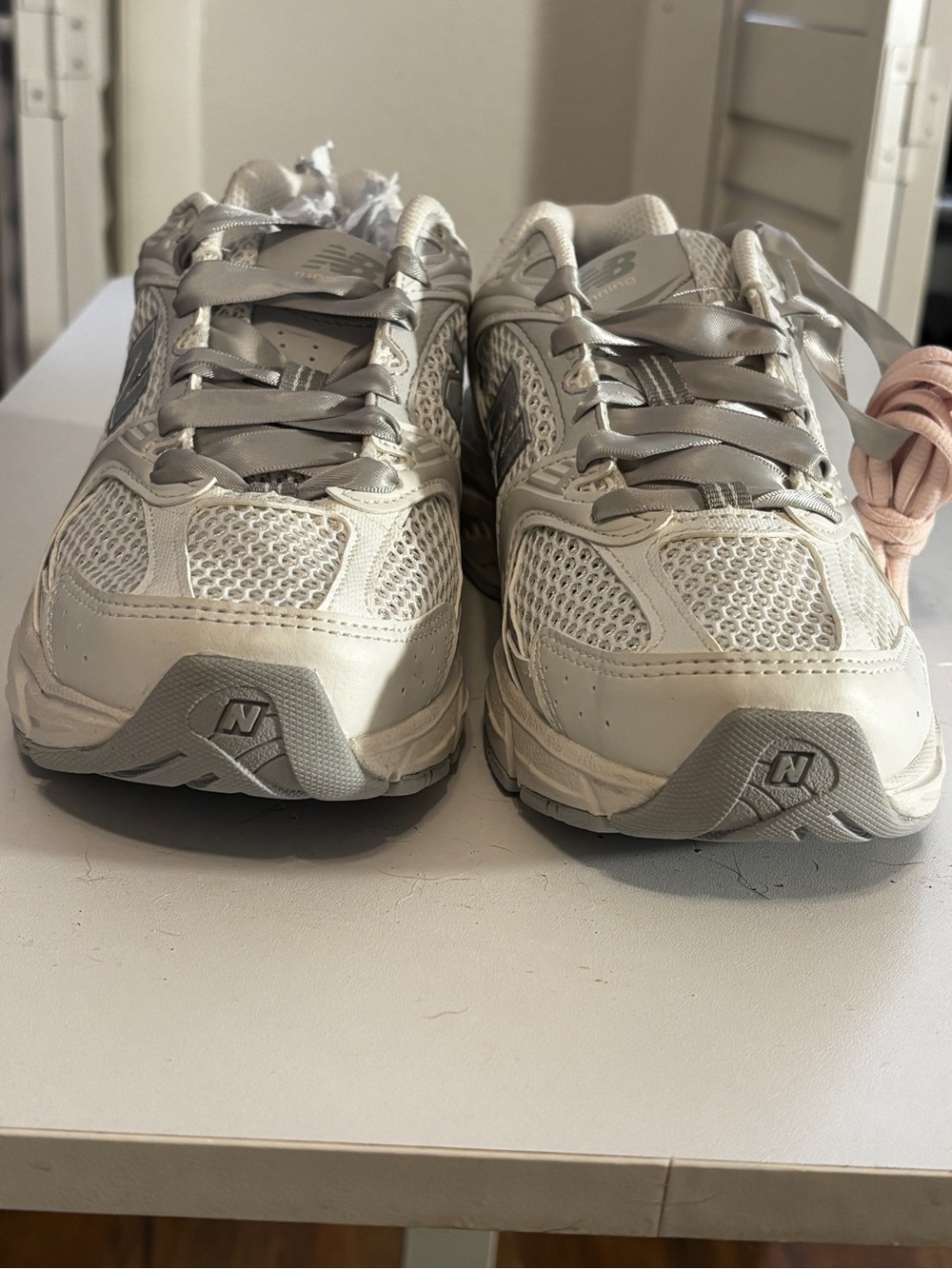 New Balance Men’s White and Silver Athletic Running Shoes